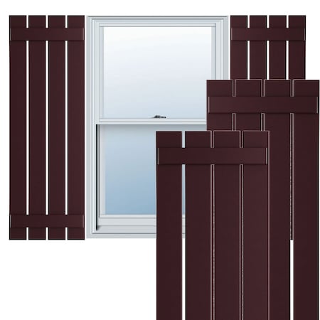 True Fit PVC, Four Board Spaced Board-n-Batten Shutters, Wine Red , 23W X 76H